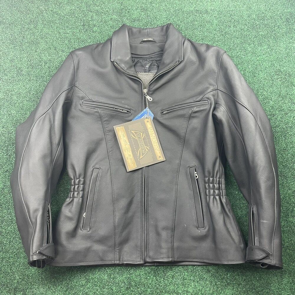Teknic Taos Black Leather Protective Padding Motorcycle Riding Jacket Women’s Sm